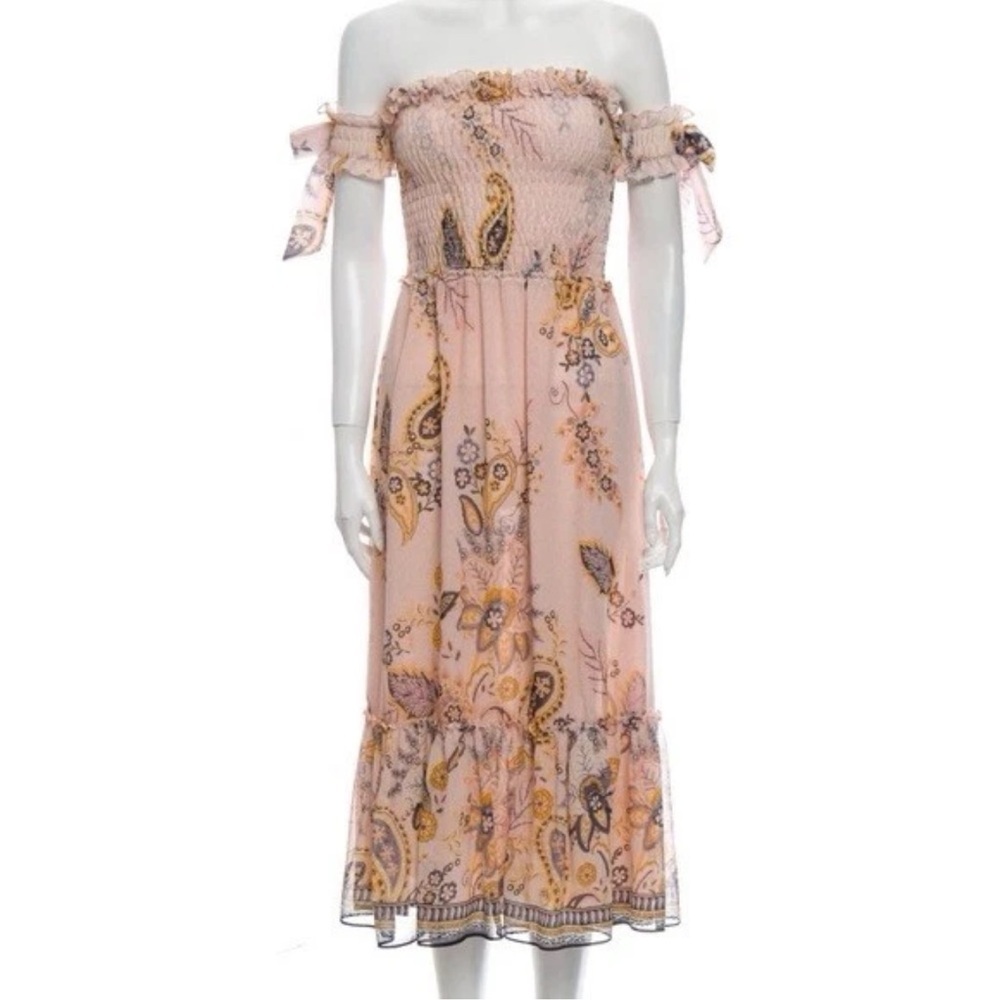 Misa Los Angeles Floral Ruffle Off Shoulder Chiffon Maxi Dress Size Medium Euc